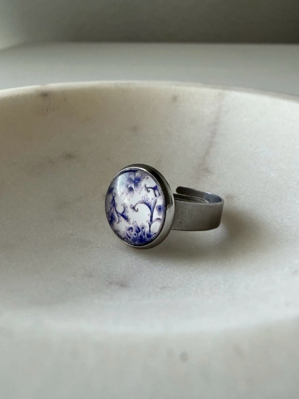 Delft Blue Flower Design Adjustable Handmade Ring from England